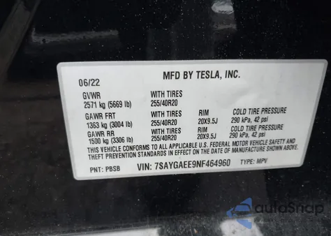 2022 Tesla Model Y Long Range Dual Motor All-Wheel Drive из США, поврежденный, VIN 7SAYGAEE9NF464960